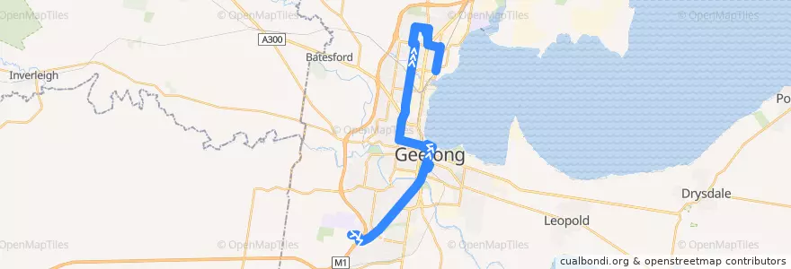 Mapa del recorrido Bus 1: Deakin University => Geelong City => North Shore Station de la línea  en City of Greater Geelong.