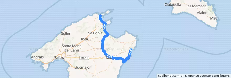 Mapa del recorrido Bus 447: Port Vell → Port de Pollença de la línea  en جزایر بالئارس.