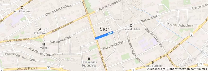 Mapa del recorrido Sion - Mâche (-Dixence) de la línea  en Sion.