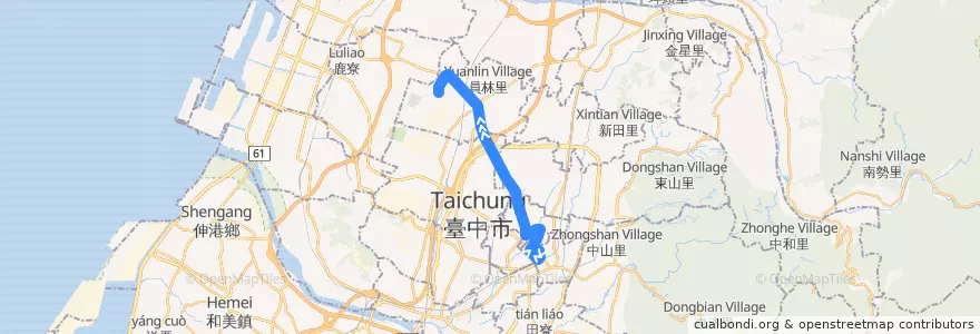 Mapa del recorrido 6路 (往忠義里_往程) de la línea  en تایچونگ.