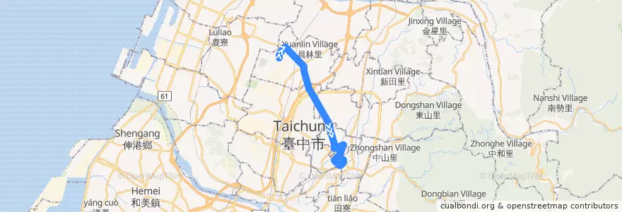 Mapa del recorrido 6路 (往干城站_返程) de la línea  en تایچونگ.