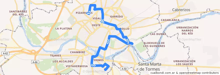 Mapa del recorrido 12. Barrio Blanco → San José de la línea  en Salamanca.