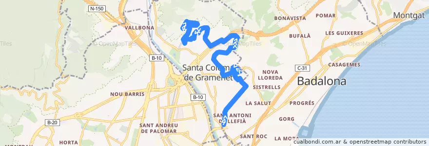 Mapa del recorrido B81 STA. COLOMA DE G. (HOSPITAL ESPERIT SANT) - STA. COLOMA DE G. (CAN FRANQUESA) de la línea  en Santa Coloma de Gramenet.