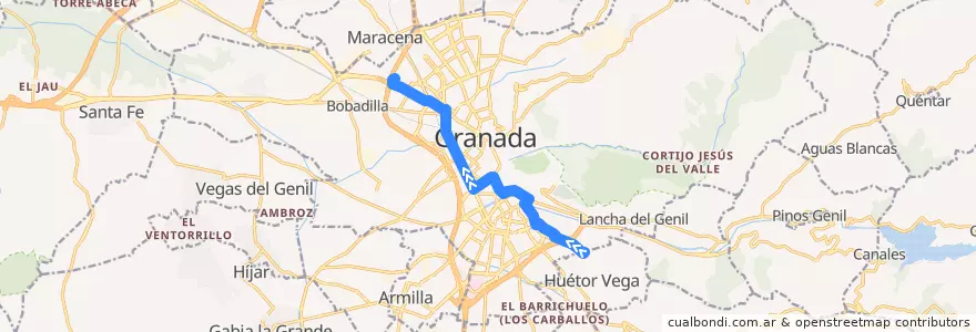 Mapa del recorrido Bus 9: Los Rebites → Chana de la línea  en Granada.