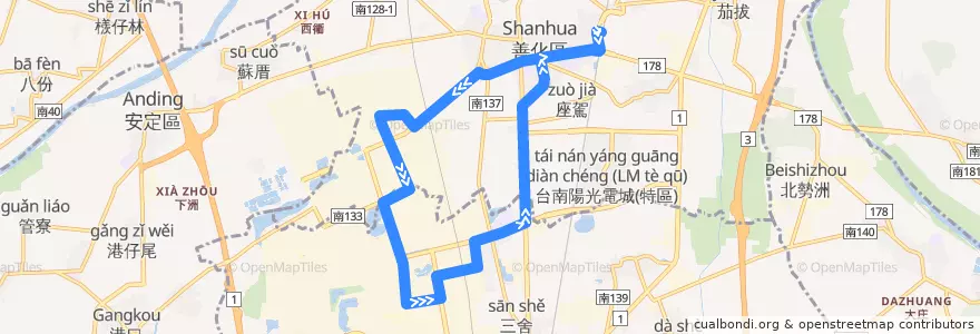 Mapa del recorrido 南科巡迴巴士善化線(17:00後_返程) de la línea  en Tainan.