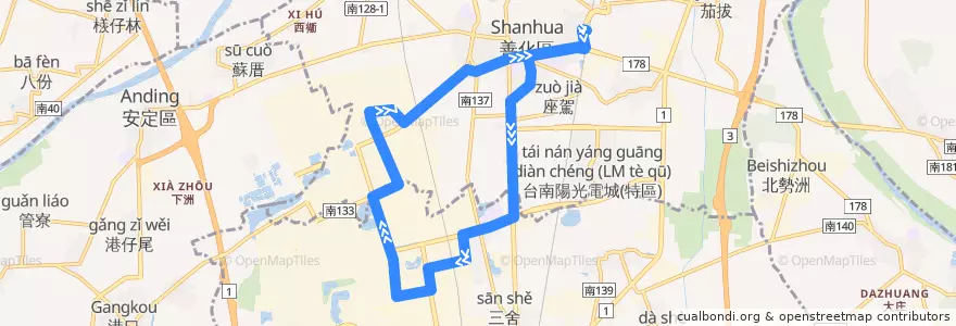 Mapa del recorrido 南科巡迴巴士善化線(17:00前_往程) de la línea  en Тайнань.