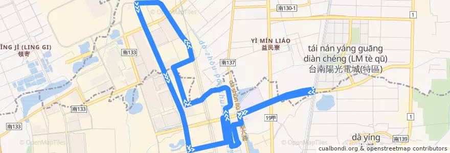 Mapa del recorrido 南科巡迴巴士紅線(17:00後_返程) de la línea  en Tainan.