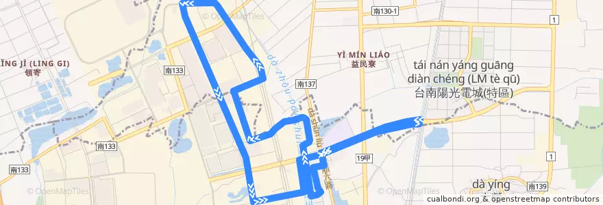 Mapa del recorrido 南科巡迴巴士紅線(17:00前_往程) de la línea  en Tainan.