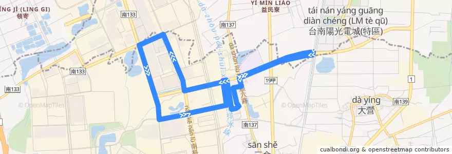 Mapa del recorrido 南科巡迴巴士橘線(17:00後_返程) de la línea  en 臺南市.