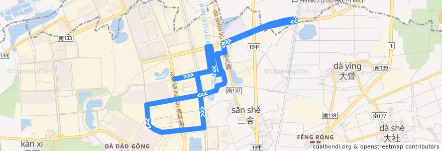 Mapa del recorrido 南科巡迴巴士藍線(17:00後_返程) de la línea  en 新市區.