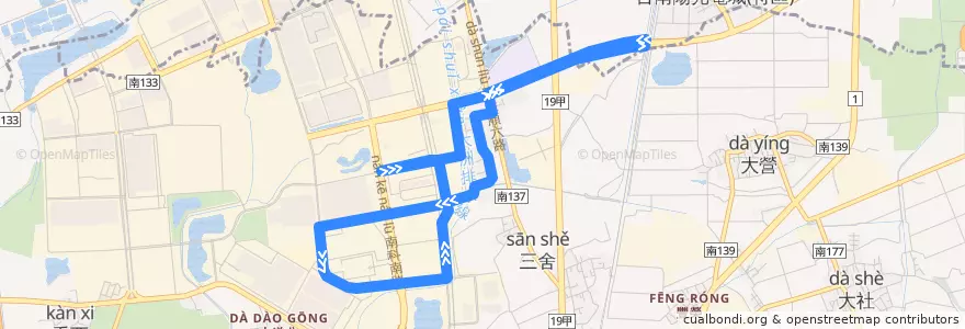 Mapa del recorrido 南科巡迴巴士藍線(17:00前_往程) de la línea  en 新市區.