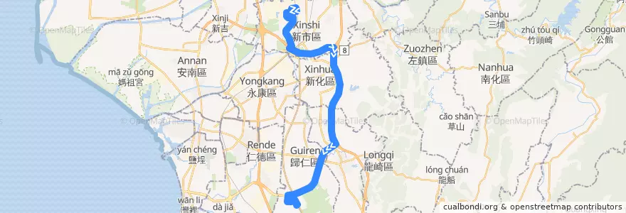 Mapa del recorrido 南科巡迴巴士綠線(往程) de la línea  en Tainan.