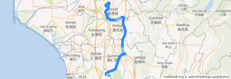 Mapa del recorrido 南科巡迴巴士綠線(返程) de la línea  en Tainan.