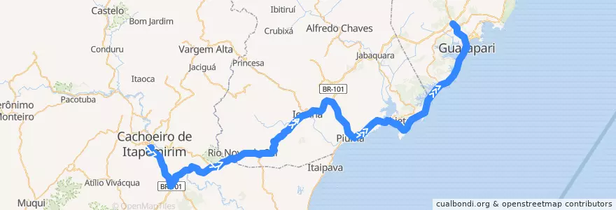 Mapa del recorrido 5 Cachoeiro de Itapemirim x Guarapari via BR-101/Anchieta de la línea  en Espírito Santo.