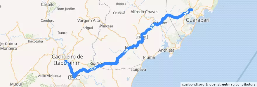 Mapa del recorrido 26 Cachoeiro de Itapemirim x Guarapari via Jaqueira de la línea  en Espírito Santo.