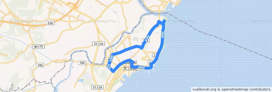 Mapa del recorrido 大洗町循環バス海遊号 アクアワールド大洗ルート右回り（日曜） de la línea  en Oarai.