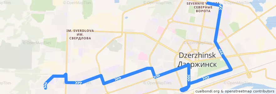 Mapa del recorrido Маршрутное такси №Т-29 («Западный-2» - Северные ворота) de la línea  en Dzerzhinsk.
