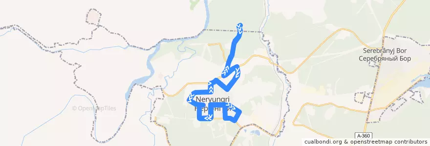 Mapa del recorrido А-8, Роддом - Магазин "Каскад" de la línea  en городское поселение Нерюнгри.