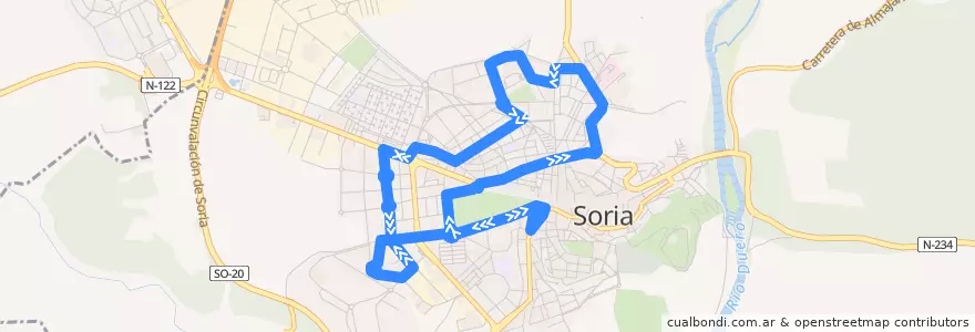 Mapa del recorrido Línea 3 de la línea  en Soria.