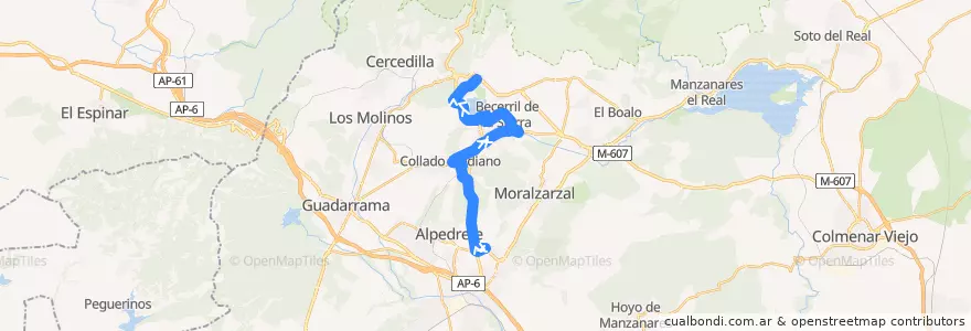 Mapa del recorrido Bus 696: Collado Villalba (Hospital) → Navacerrada de la línea  en Cuenca del Guadarrama.