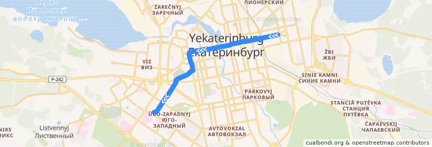 Mapa del recorrido Трамвай 26. УрФУ - Волгоградская de la línea  en بلدية يكاترينبورغ.