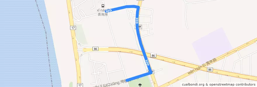 Mapa del recorrido 1路(繞駛喜東里_往程) de la línea  en 南區.