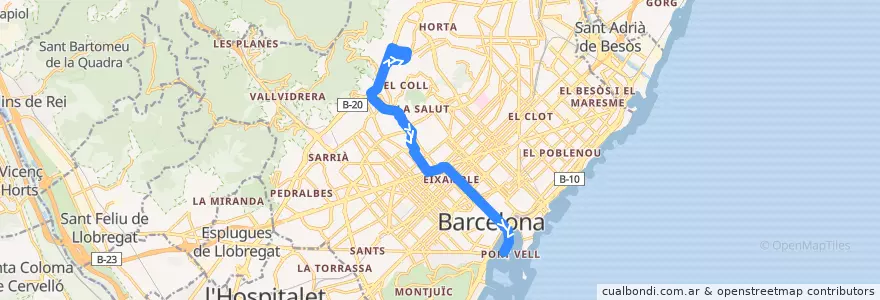 Mapa del recorrido V17 Vall d'Hebron => Port Vell de la línea  en Barcelona.