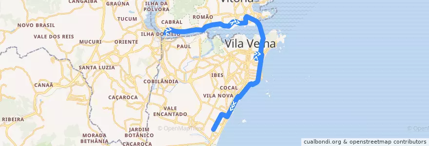 Mapa del recorrido 1604 Rodoviária / Itaparica via Itapoã de la línea  en Microrregião Vitória.