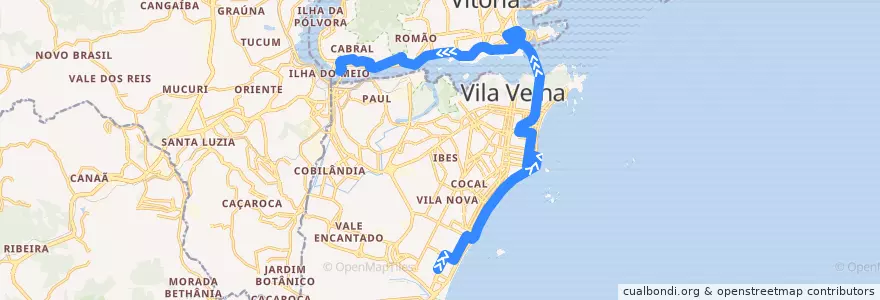 Mapa del recorrido 1604 Itaparica / Rodoviária via Itapoã de la línea  en Microrregião Vitória.