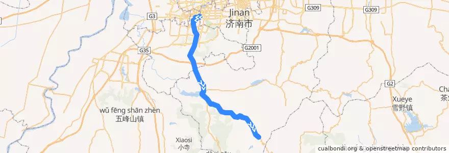 Mapa del recorrido 88-3支线青年桥—>长峪 de la línea  en Jinan City.