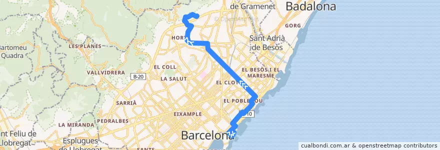 Mapa del recorrido V27 Pg. Marítim => Canyelles de la línea  en Barcelone.