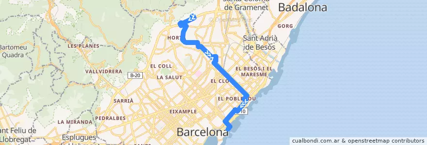 Mapa del recorrido V27 Canyelles => Pg Marítim de la línea  en Barcelone.