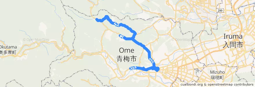 Mapa del recorrido 梅76甲 上成木行 de la línea  en 青梅市.