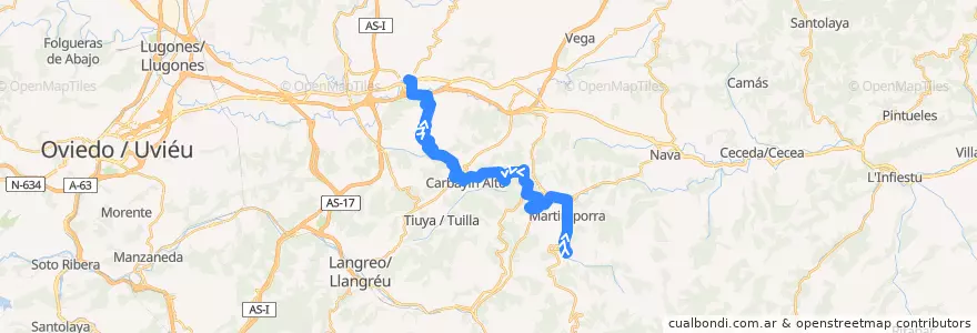 Mapa del recorrido Rozaes (Bimenes) - Pola de Siero de la línea  en Asturies.
