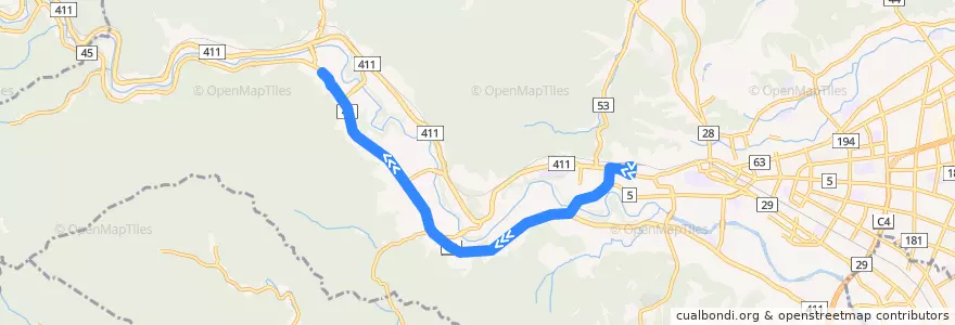 Mapa del recorrido 梅76丙 吉野行 de la línea  en 青梅市.