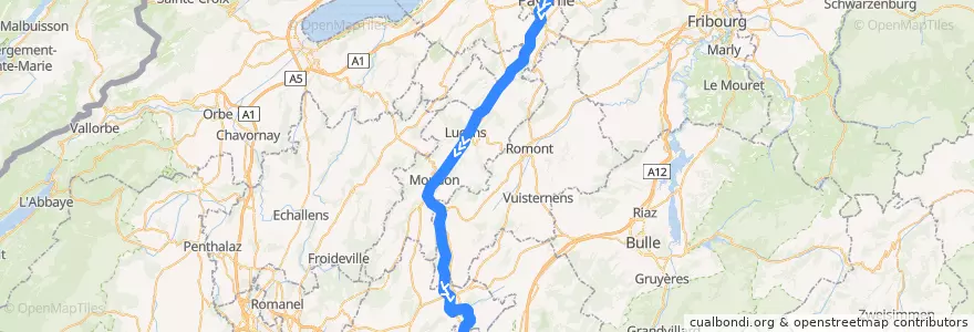 Mapa del recorrido S8: Payerne => Palézieux de la línea  en Vaud.
