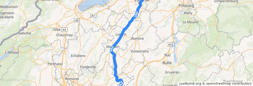 Mapa del recorrido S8: Palézieux => Payerne de la línea  en Waadland.