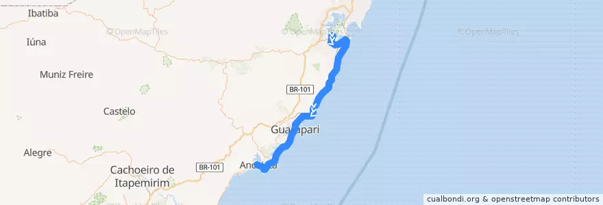 Mapa del recorrido 8 Vitória x Anchieta via ES-060/Vila Velha [CONV] de la línea  en Região Metropolitana da Grande Vitória.