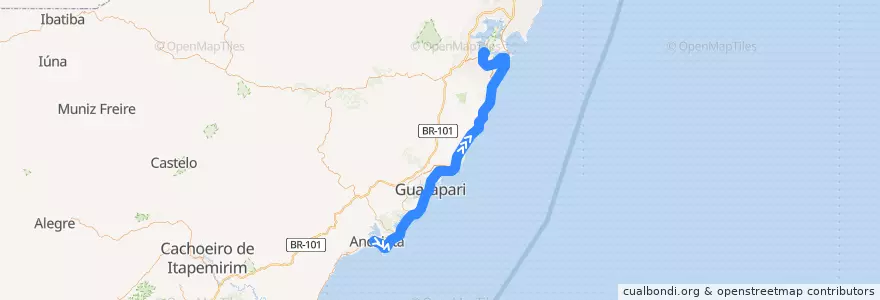 Mapa del recorrido 9 Anchieta x Vitória via ES-060/Vila Velha [CONV] de la línea  en Região Metropolitana da Grande Vitória.