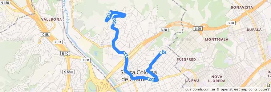 Mapa del recorrido B80 Santa Coloma de Gramenet Santa Eulàlia - Can Franquesa de la línea  en Santa Coloma de Gramenet.