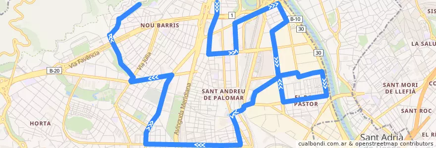 Mapa del recorrido 11 Trinitat Vella / Roquetes de la línea  en Барселона.