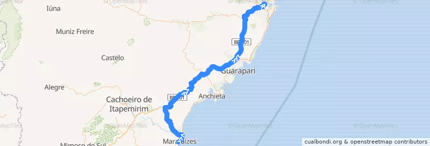 Mapa del recorrido 36 Marataízes x Vitória via Iconha de la línea  en 圣埃斯皮里图.