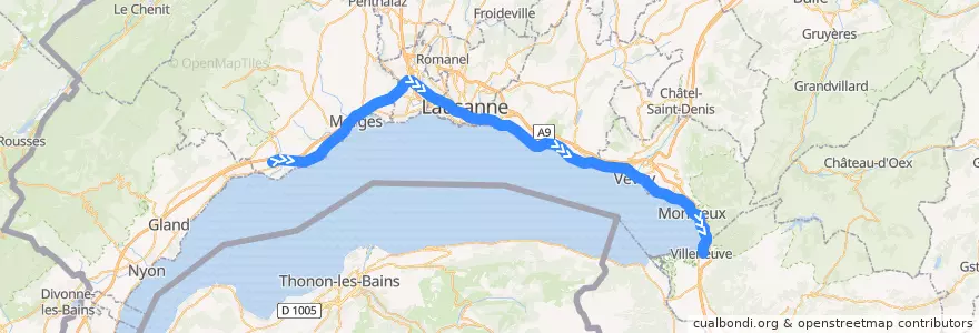 Mapa del recorrido S3: Allaman => Villeneuve de la línea  en Vaud.