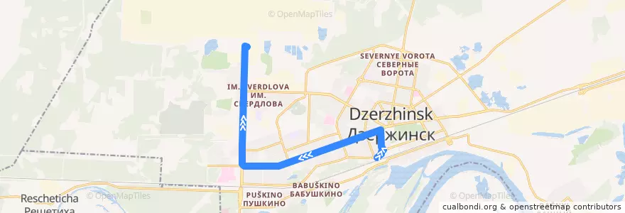 Mapa del recorrido Маршрутное такси №Т-33 (Вокзал - Завод им. Я.М. Свердлова) de la línea  en Dzerzhinsk.