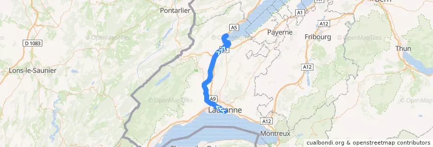 Mapa del recorrido S1: Lausanne => Grandson de la línea  en Waadland.
