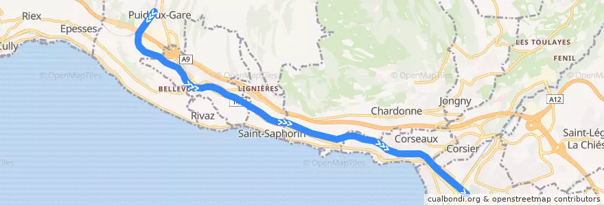 Mapa del recorrido S7: Puidoux => Vevey de la línea  en Waadt.