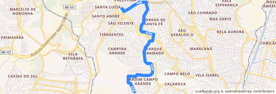 Mapa del recorrido 715 Jardim Campo Grande / Terminal Campo Grande de la línea  en 卡里亞西卡.
