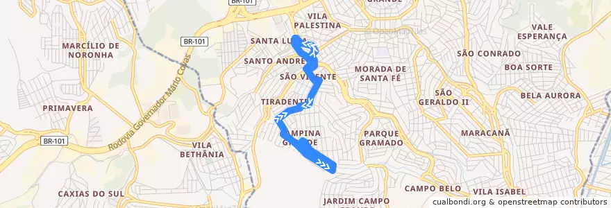 Mapa del recorrido 764 Terminal Campo Grande / Campina Grande via Colina / Estrela do Sul - Circular de la línea  en 卡里亞西卡.