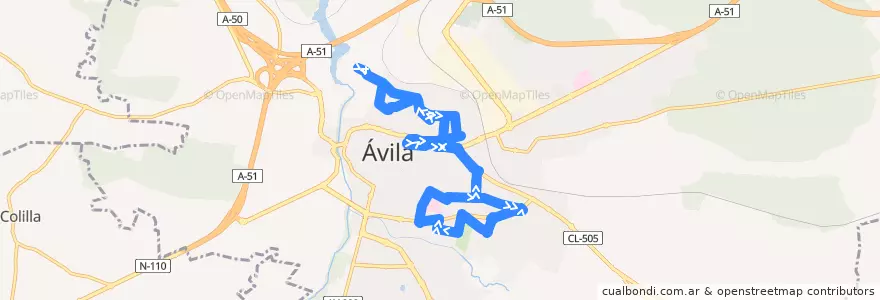 Mapa del recorrido Línea 2: Universidad - Hospital Provincial de la línea  en Авила.