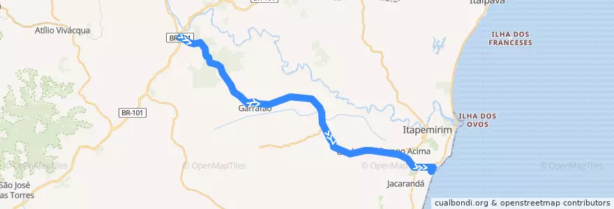 Mapa del recorrido 341/1 Safra - Marataízes de la línea  en Itapemirim.